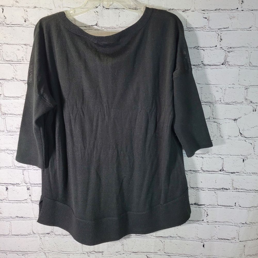 LOFT Sweater Women‎ Medium Black Excellent 3/4 Sleeve Scoop Neck Knit Top